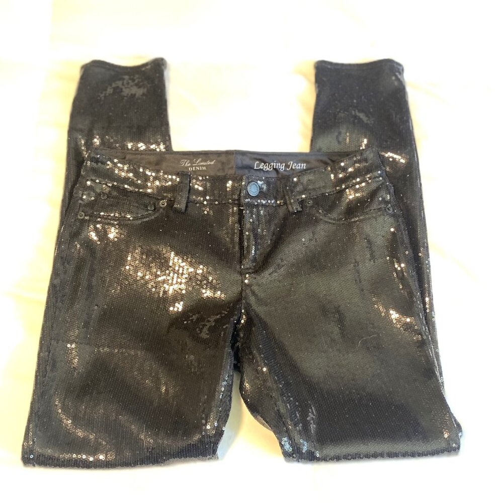The Limited Denim Legging Jean Black Sequence Pants Women’s Size 8